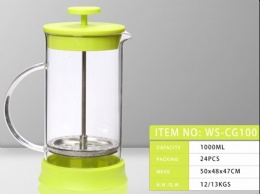 LFGB SGS colorful muticolor customized color plastic and borosilicate glass french press/coffee plunger